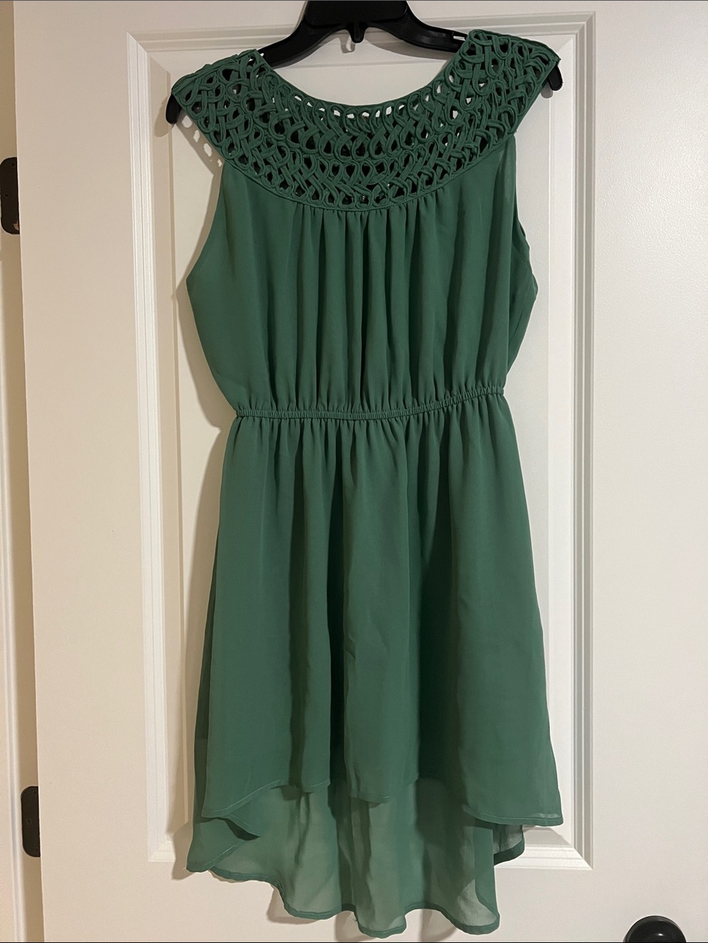 Umgee Green Crochet Yoke High-Low Chiffon Dress